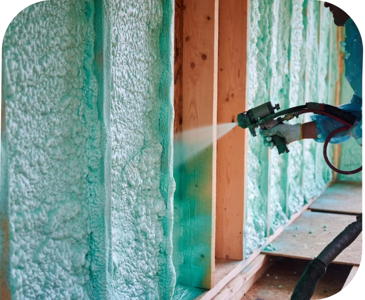 Insulation rolls inside an unfinished building