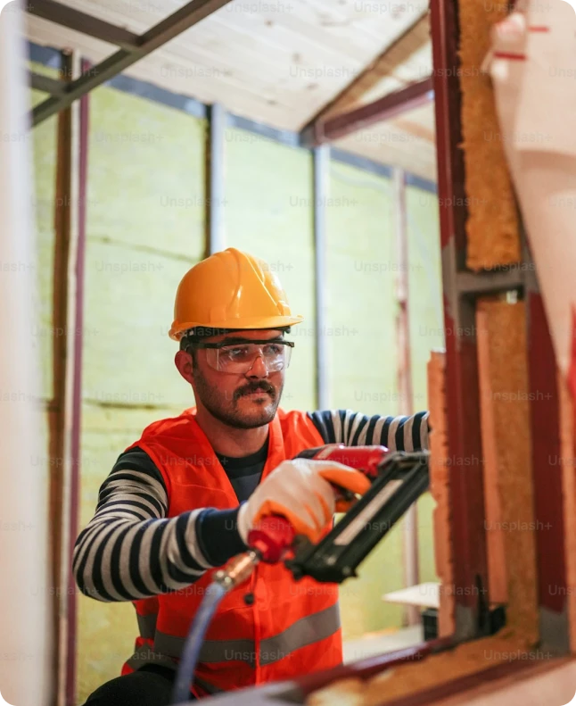 Spray foam insulation contractor at work