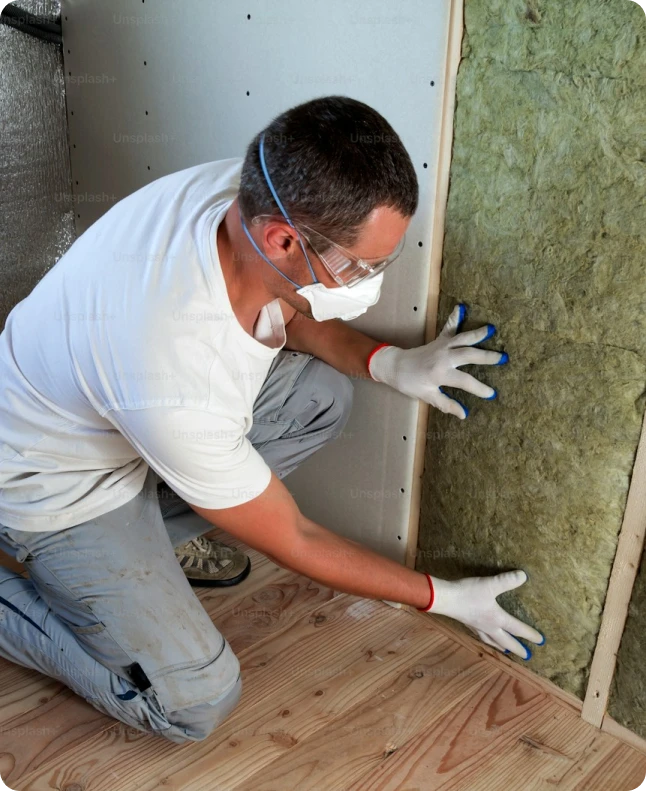 Spray foam insulation contractor at work