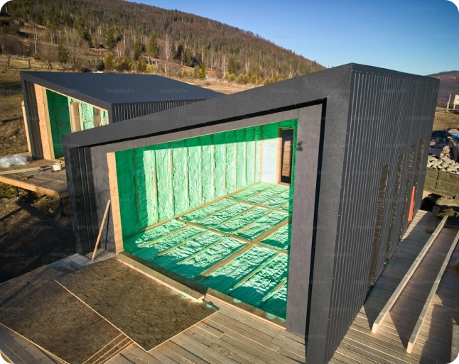 Spray foam insulation contractor at work