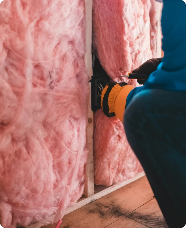 Garage insulation contractor at work