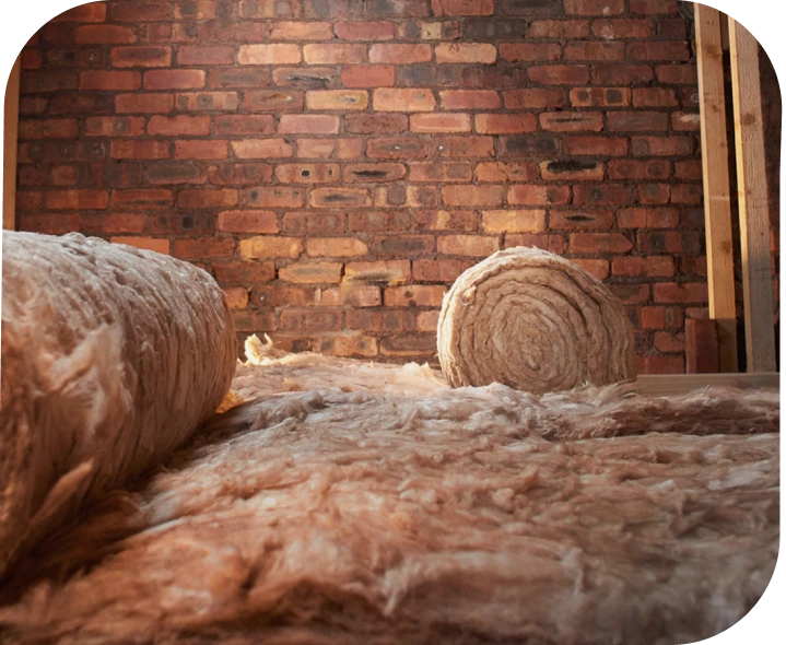 Insulation rolls inside an unfinished building