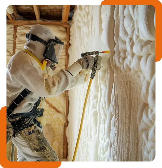 Spray foam insulation contractor at work