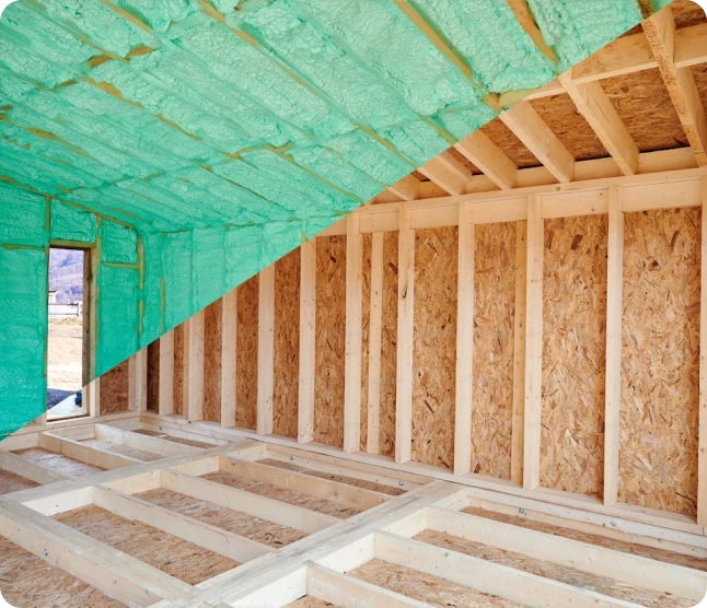 Spray foam insulation contractor at work