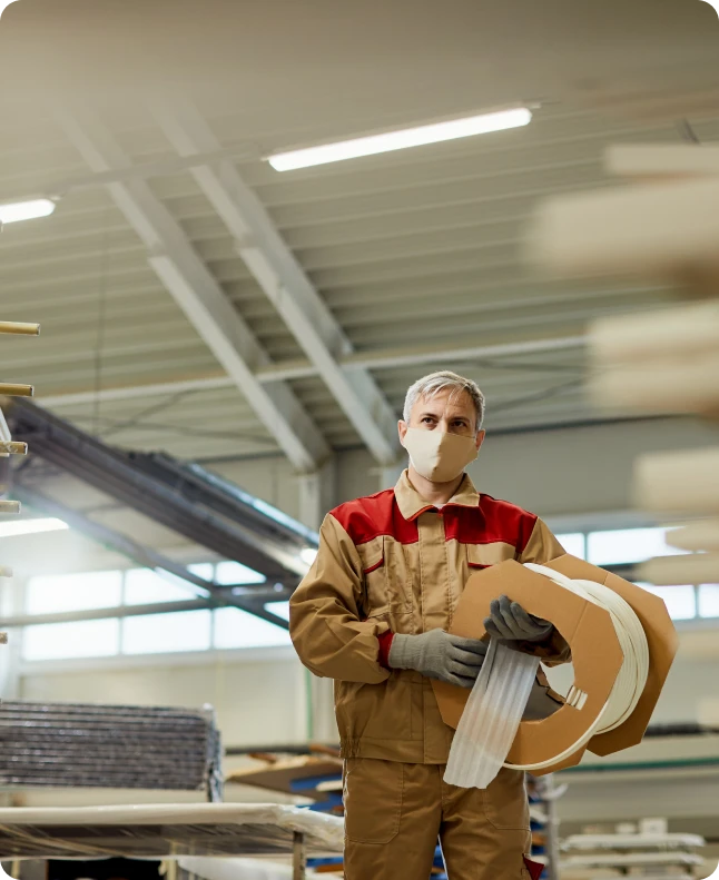 Warehouse insulation contractor at work